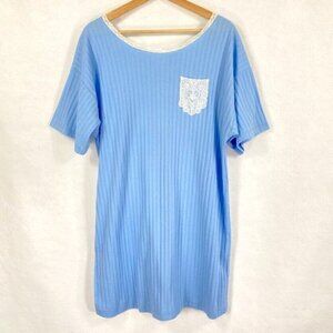 Vanity Fair Ribbed Striped Short Sleeve Night Shirt Blue One Size